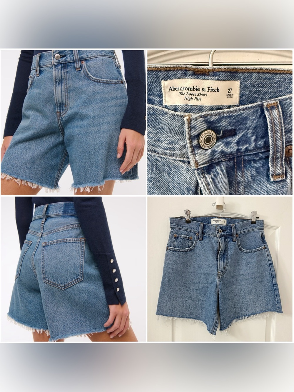 Abercrombie & Fitch High-Waist Frayed loose Hem Denim Shorts - Picture 2 of 9